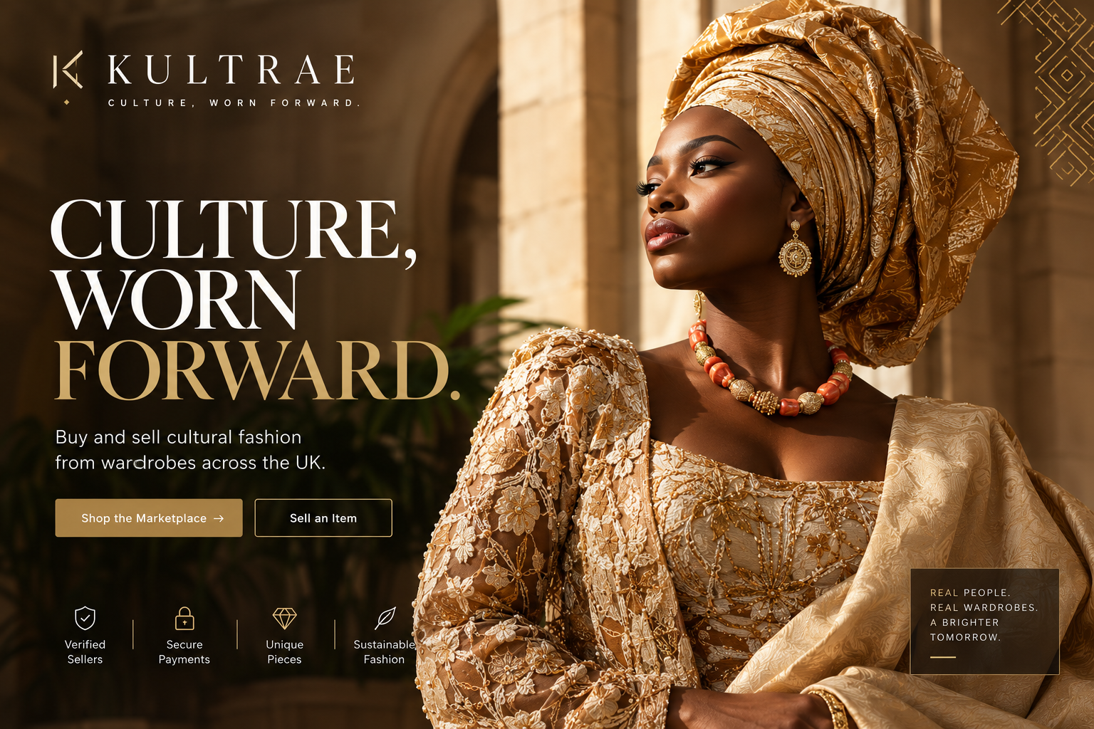 Model wearing elegant gold cultural occasion wear